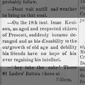 Isaac Kenison11/26/1887 Sat page 2 prescott eagle