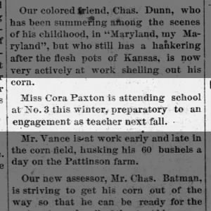 1889 Cora Paxton preparing to teach in the fall