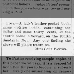 1890 lost leather pocketbook Cora Paxton