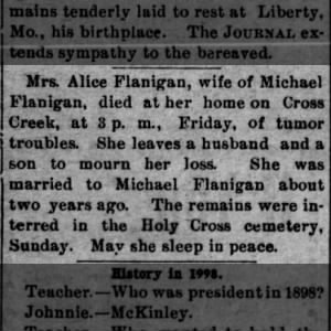 Obituary for Alice Flanigan