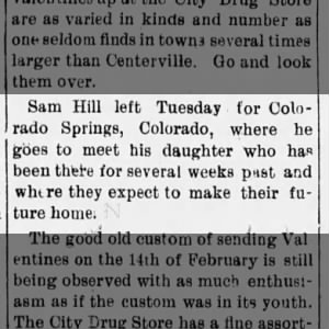 Sam Hill leaves for Colorado Springs, CO to live with daughter Gertrude