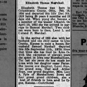 Obituary for Elizabeth Thomas Marshall