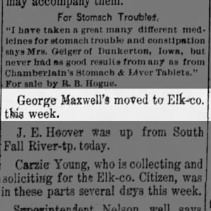 George W. Maxwell moves to Elk County