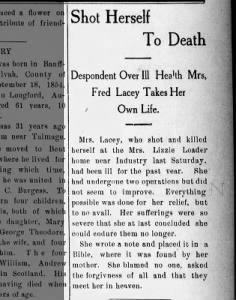 Suicide of Pearl Loader Lacey - 1915