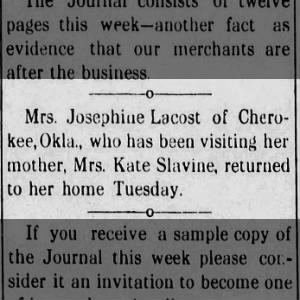 Josephine LaCost Visits Mother 1912