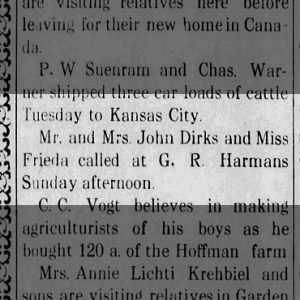 M/M John Dirks & Frieda @ G.R. Harman's 14 Mar 1913