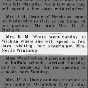 Nettie was visited by Mrs. R. M. White.