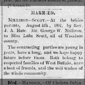 1887 Marriage - George Milliron