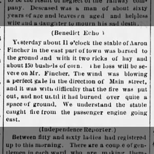 Aaron Fincher's stable burns down in 1887 in Kansas