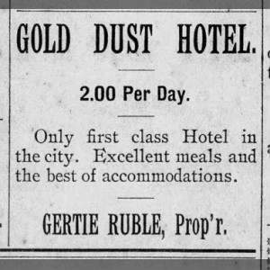 Ad for Gold Dust Hotel in Fredonia KS Gertie Ruble