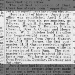 Holmes Darius C. postmaster in Jurett Kansas