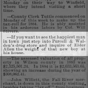 Purcell & Walden's drug store - birth announcement
