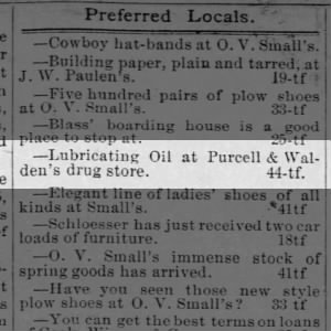 Purcell & Walden's drug store - oil ad