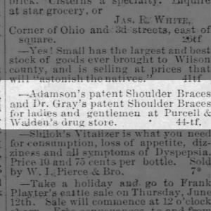 Purcell & Walden's drug store ad - shoulder braces