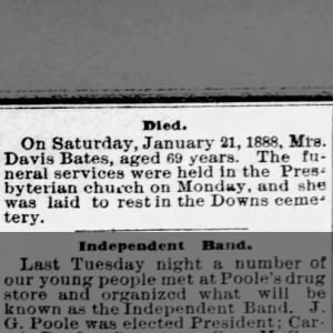 Mrs. Davis Bates death notice