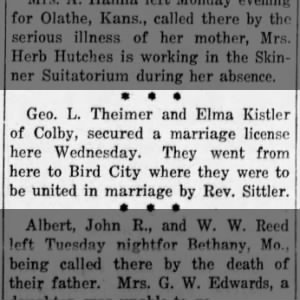 George Theimer and Elma Kistler marriage