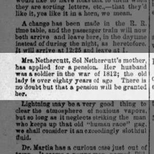 Rebecca Sturgill Nethercutt - 1812 War pension for husband