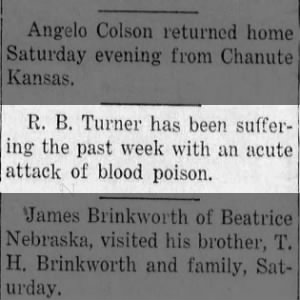 Robert B Turner blood poisoning.
