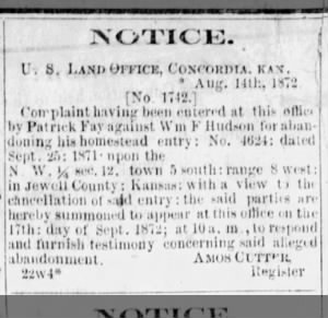 Pat Fay - U. S. Land Office Notice