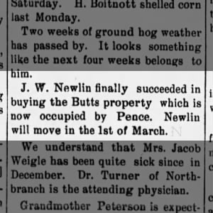 JW Newlin has purchased Butts property on which the Pence family has been living