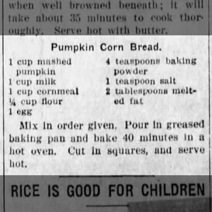 Pumpkin Corn Bread (1922)