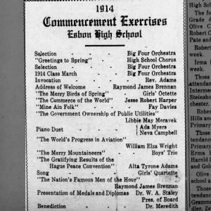 Alta Tyrone Adams graduates high school, invocation by Rev. Adams - 1914