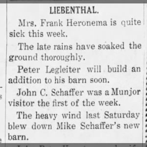 John C. Schaffer visited Munjor the first of the week May 27, 1915