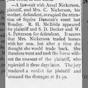 Ansel Nickerson sued his mother!