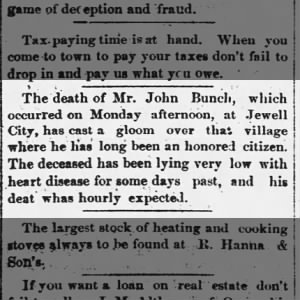 death of JOHN T BUNCH 10DEC1864 