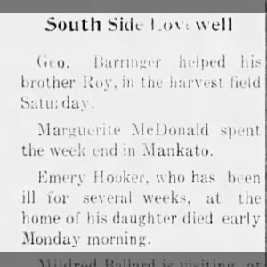 Emery Hooker: died early Monday 