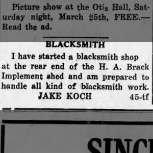 First opening of his blacksmith shop