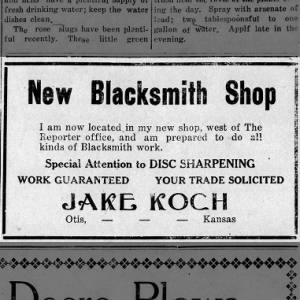 Jake Koch Blacksmith Shop Ad