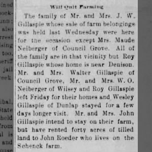 *Gillaspie, John W. - 1911 Will Quit Farming