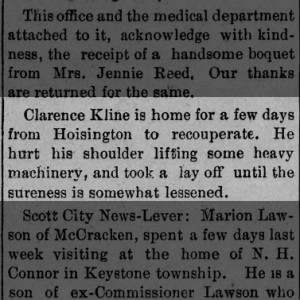 Clarence Kline shoulder injury