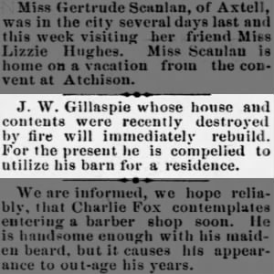 *Gillaspie, J. W. - 1890 House Fire