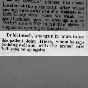 1877 9 14 Dr. McIntosh Sees John Hicks