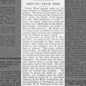 Obituary for FRANK WEED