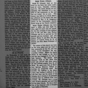 *Gillaspie, Ralph Wesley - 1914 Obituary