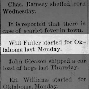 Will Fuller Moves to Oklahoma, 16 December 1898, The Munden Times, Munden, KS