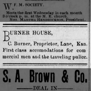 Burner House advertisement. The Lane Tribute 21 Nov 1885