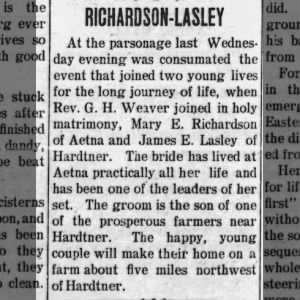 Richardson-Lasley marriage announcement 2/18/15