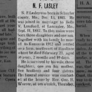 Obituary for N. F. LASLEY