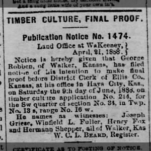 Walker Journal 04 28 1888 George Robben homestead