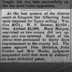 W S Brewer and Wm Cox sentenced for selling liquor