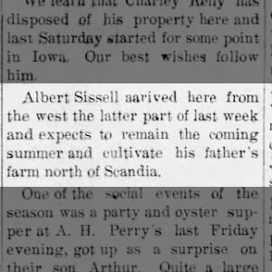 Sissell, Albert, arrived from the west