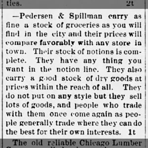 1883_09_27 - Pedersen & Spillman carry as fine a stock........groceries, notions and dry goods...