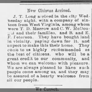 New Citizens Arrived, The Lane [KS] Light, Fri., 12 Oct. 1894, p. 1, col. 1