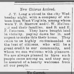 New Citizens Arrived, The Lane Light (Lane, KS), Fri., 12 Oct. 1894, p. 1, col. 1
