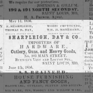 1857 01Jan07 Wed p4_Sharpleigh Day & Co. Importers of Hardware. Kansas Constitutionalist, Doniphan