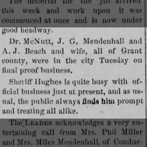 Dr. McNutt of Grant Co., Kansas noted in The Santa Fe Leader (Santa Fe, Kansas) on 7 June 1888